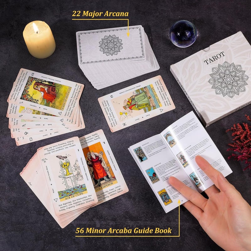 Fofeadm Tarot Cards for Beginners, 78 Original Tarot Deck Card with Guide Book, Durable Tarots Cards with Meaning on Them - Image 4